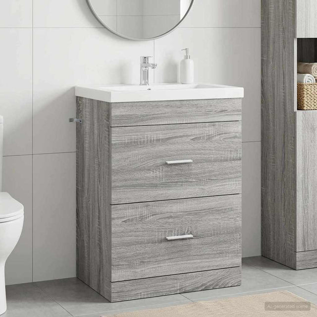 Vidaxl badkamer onder wasbak kast grijs sonoma 56 x 37,5 x 81 cm