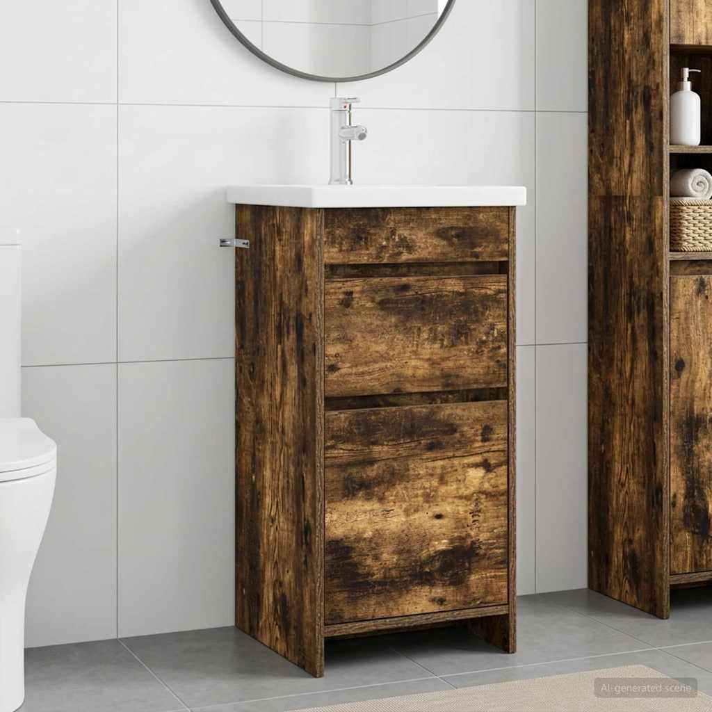Vidaxl badkamermeubel met wasbak gerookt eiken 42 x 40 x 84,5 cm