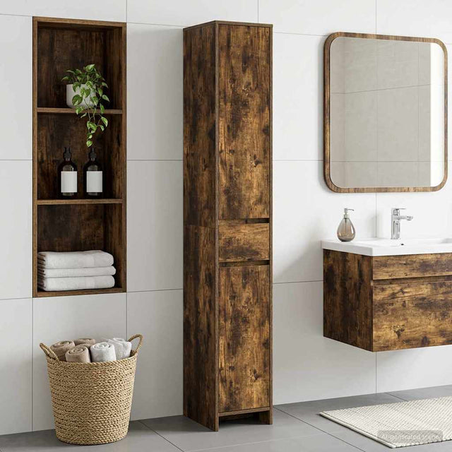 Vidaxl badkamerkast gerookt eiken 30 x 33 x 190 cm bewerkt hout