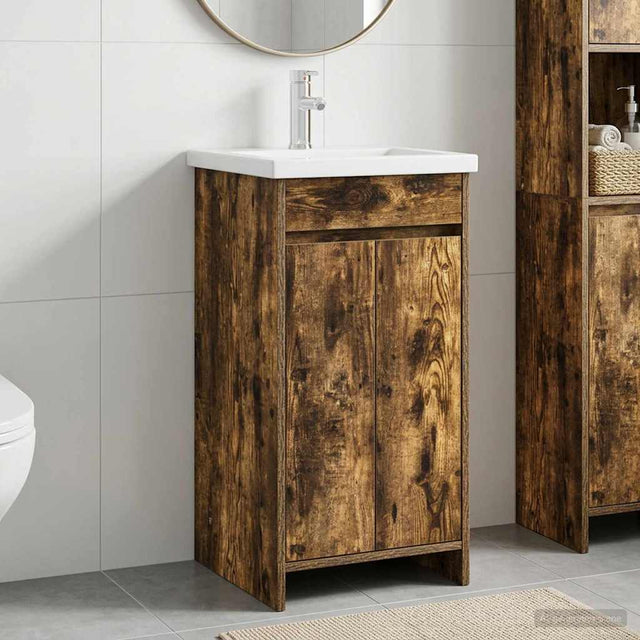 Vidaxl badkamermeubel met wasbak gerookt eiken 42 x 40 x 84,5 cm
