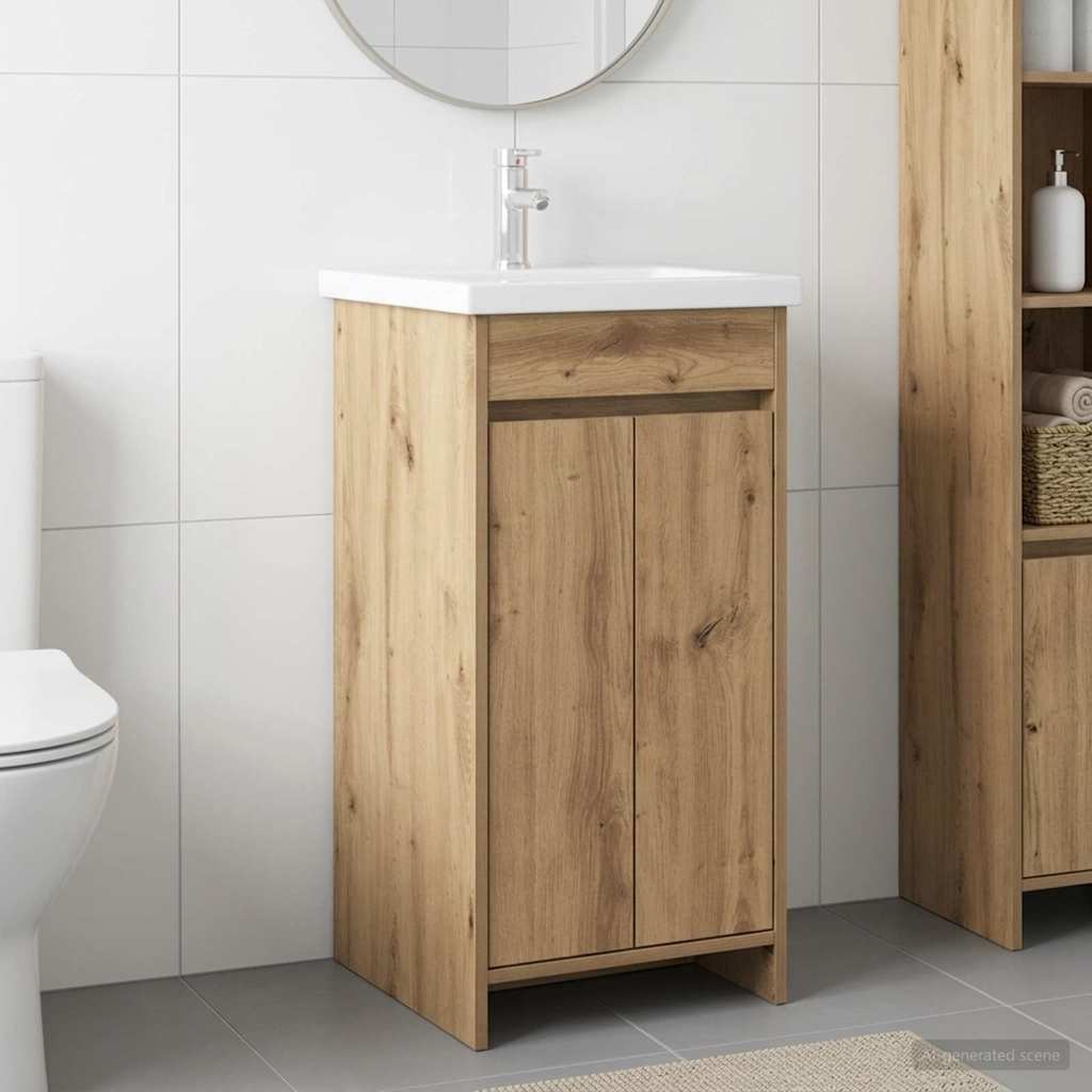 Vidaxl badkamermeubel met wasbak artisanaal eiken 42 x 40 x 84,5 cm