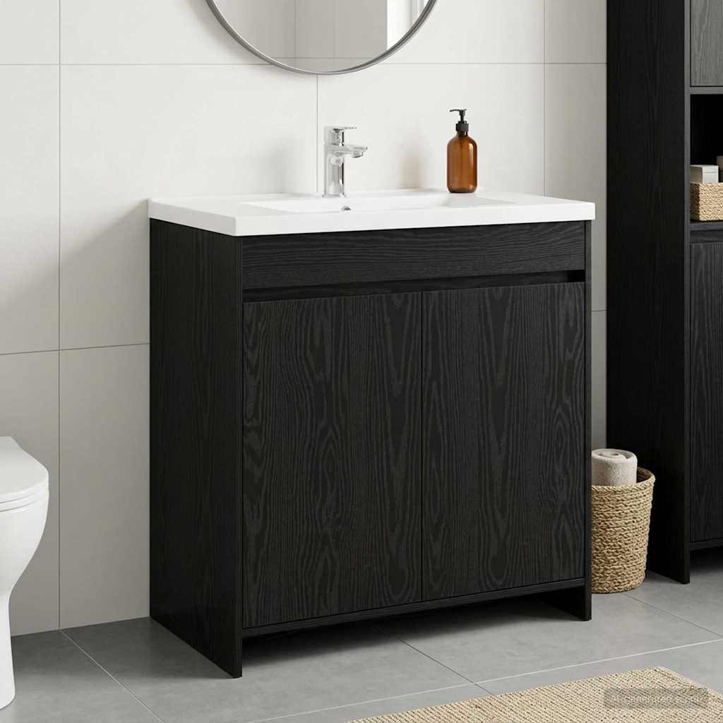 Vidaxl badkamer onder wasbak kast zwart eiken 78,5 x 37,5 x 81 cm