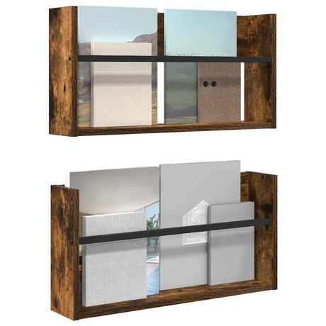 Vidaxl tijdschrift rek 2 st gerookt eiken 60 x 12 x 30 cm bewerkt hout