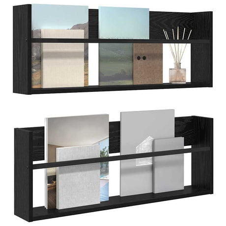 Vidaxl tijdschrift rek 2 st zwart eiken 80 x 12 x 30 cm bewerkt hout
