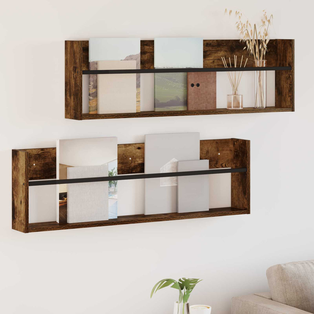 Vidaxl tijdschrift rek met plank 2 st gerookt eiken 100 x 12 x 30 cm