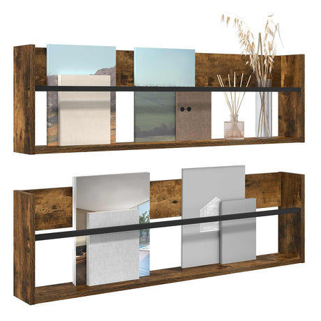Vidaxl tijdschrift rek met plank 2 st gerookt eiken 100 x 12 x 30 cm