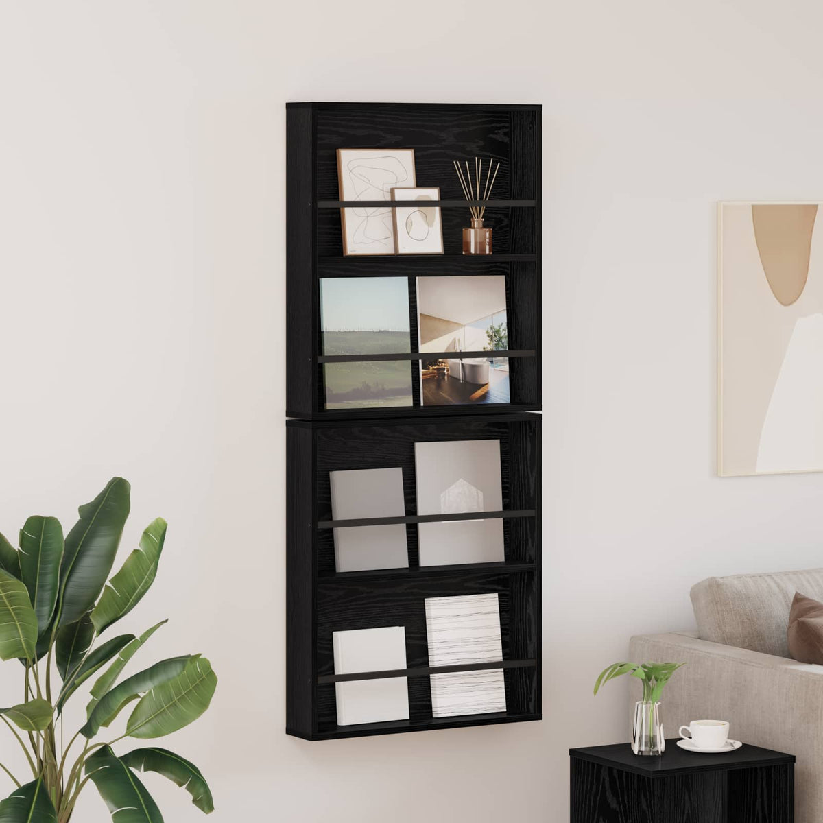 Vidaxl tijdschrift rek 2 st zwart eiken 60 x 12 x 70 cm bewerkt hout