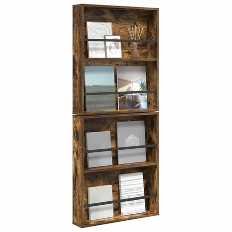 Vidaxl tijdschrift rek 2 st gerookt eiken 60 x 12 x 70 cm bewerkt hout