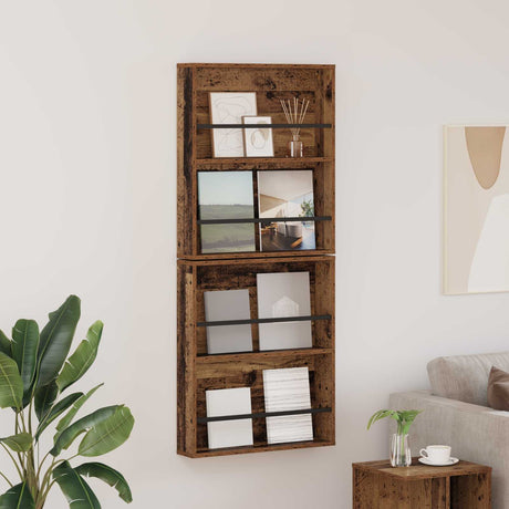 Vidaxl tijdschrift rek 2 st oudhout 60 x 12 x 70 cm bewerkt hout