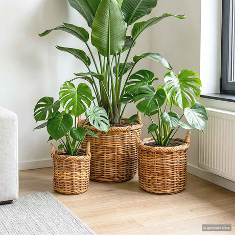 Vidaxl plantenmand met opslag gendt 3 st natuurlijk bruin kubu rattan