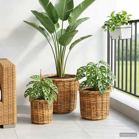 Vidaxl plantenmand met opslag gendt 3 st natuurlijk bruin kubu rattan