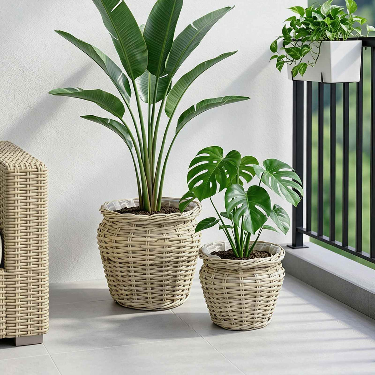 Vidaxl plantenmand met opslag gendt 2 st natuurlijk grijs kubu rattan