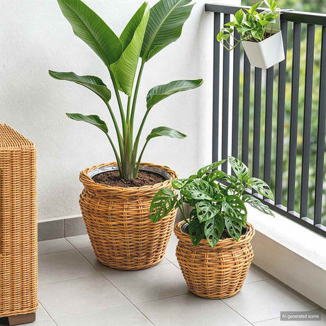 Vidaxl plantenmand met opslag gendt 2 st natuurlijk bruin kubu rattan