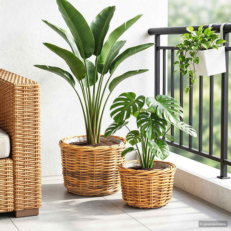 Vidaxl bloempot mand gendt 2 st natuurlijk bruin kubu rattan