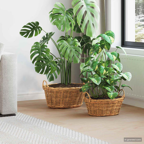 Vidaxl plantenmand met opslag gendt 2 st natuurlijk bruin kubu rattan