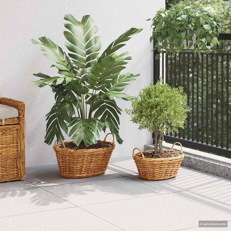 Vidaxl plantenmand met opslag gendt 2 st natuurlijk bruin kubu rattan