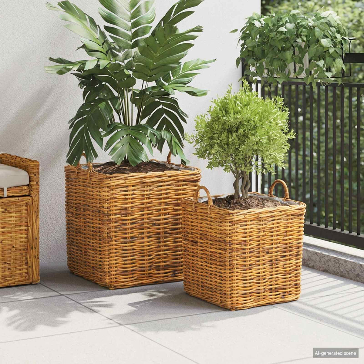 Vidaxl plantenmand met opslag gendt 2 st natuurlijk bruin kubu rattan