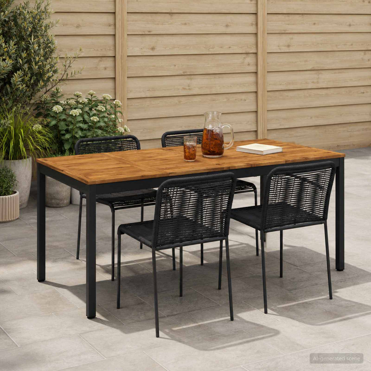 Vidaxl tuindiner tafel naturel en zwart 147 x 88,5 x 75 cm