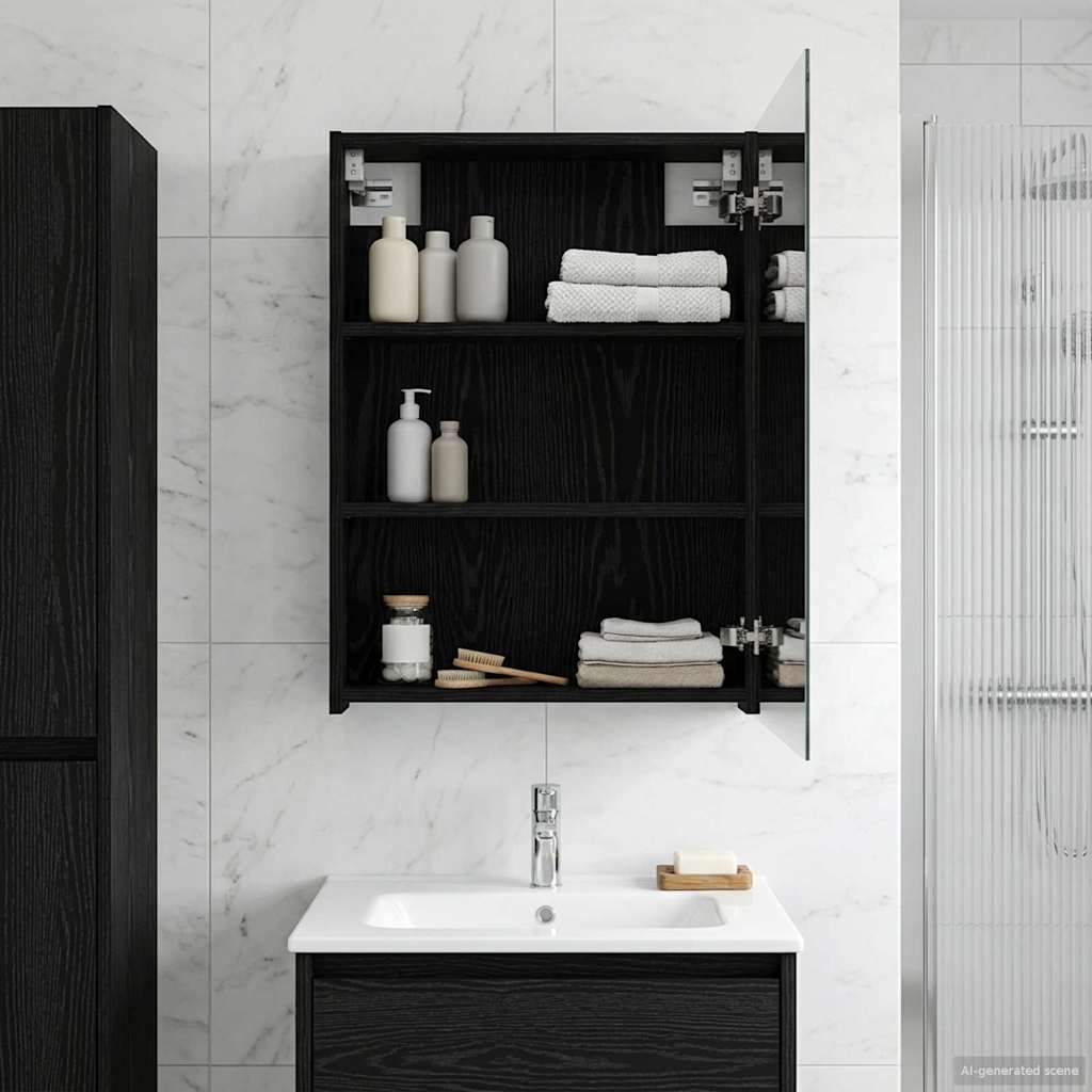 Vidaxl badkamer spiegelkast zwart eiken 50 x 14,5 x 70 cm bewerkt hout