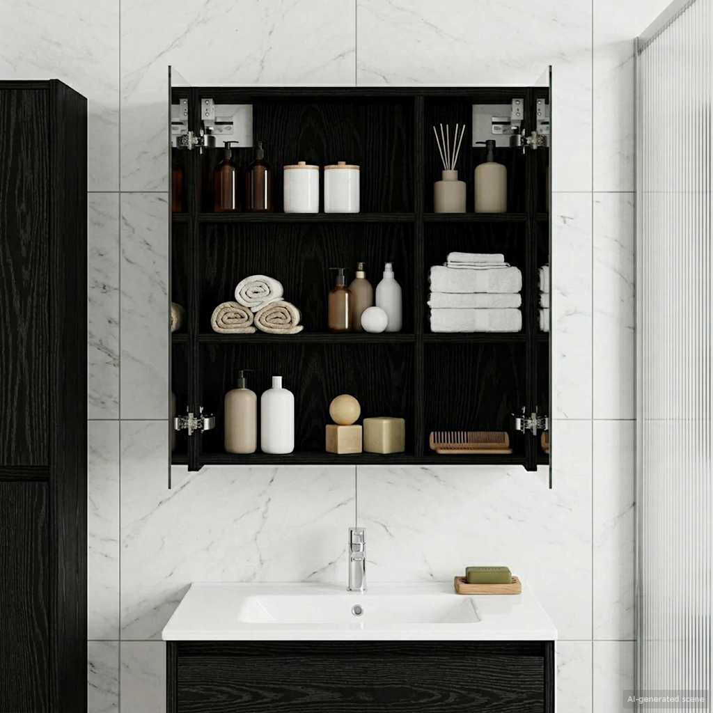 Vidaxl badkamer spiegelkast zwart eiken 60 x 14,5 x 70 cm bewerkt hout