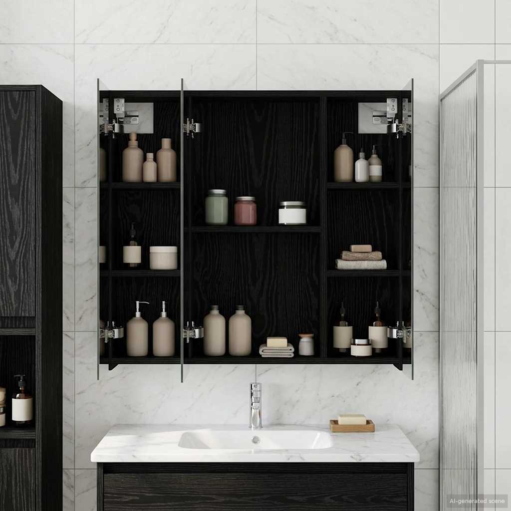 Vidaxl badkamer spiegelkast zwart eiken 70 x 14,5 x 70 cm bewerkt hout