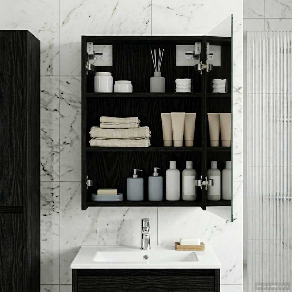 Vidaxl badkamer spiegelkast zwart eiken 43 x 16 x 62.5 cm bewerkt hout