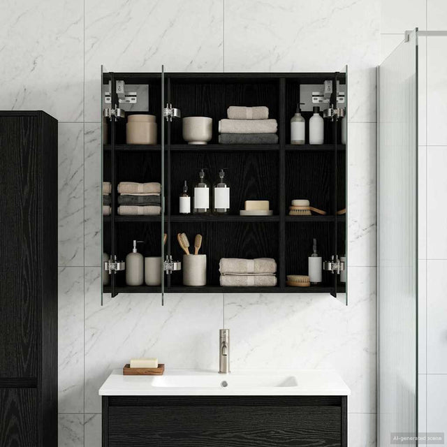 Vidaxl badkamer spiegelkast zwart eiken 63,5 x 16 x 62,5 cm