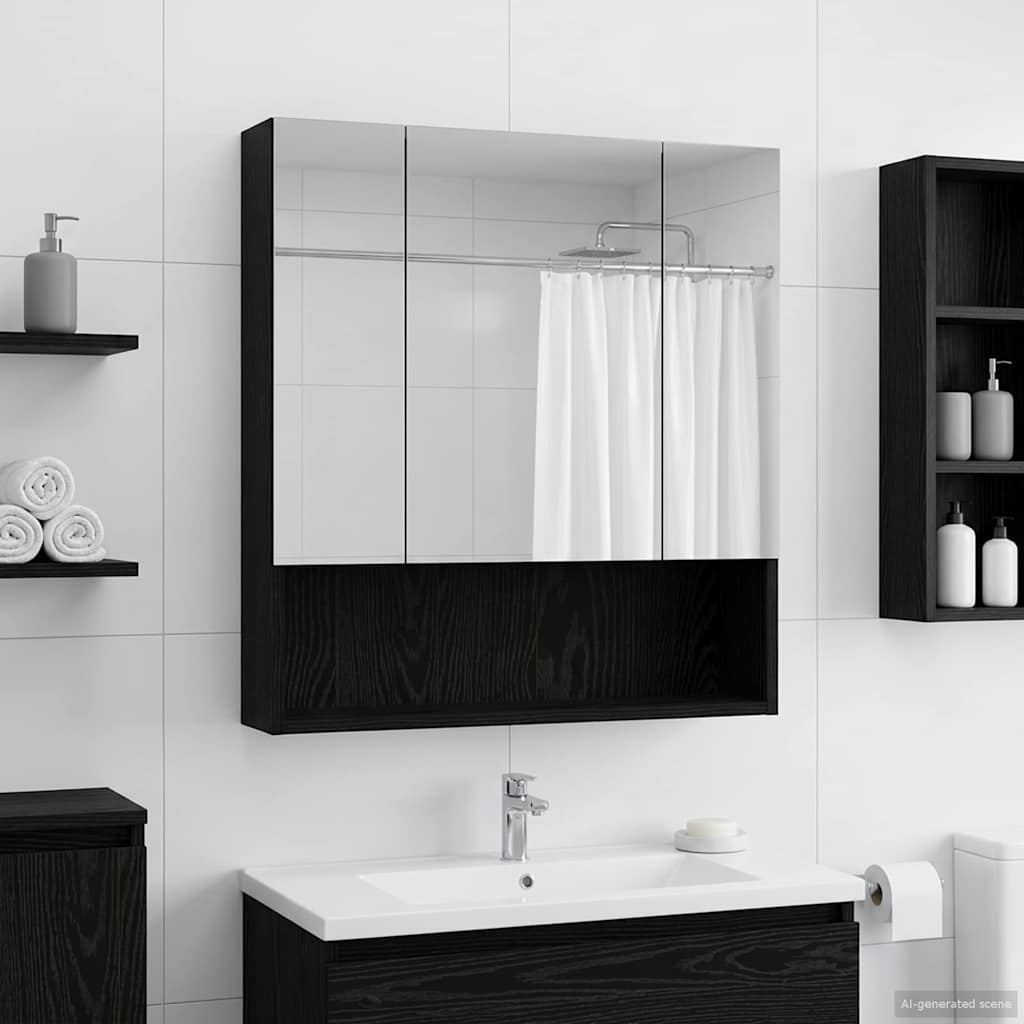 Vidaxl badkamer spiegelkast zwart eiken 60 x 14.5 x 70 cm bewerkt hout