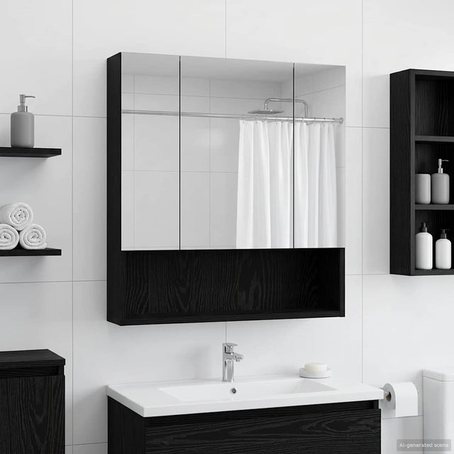 Vidaxl badkamer spiegelkast zwart eiken 60 x 14.5 x 70 cm bewerkt hout