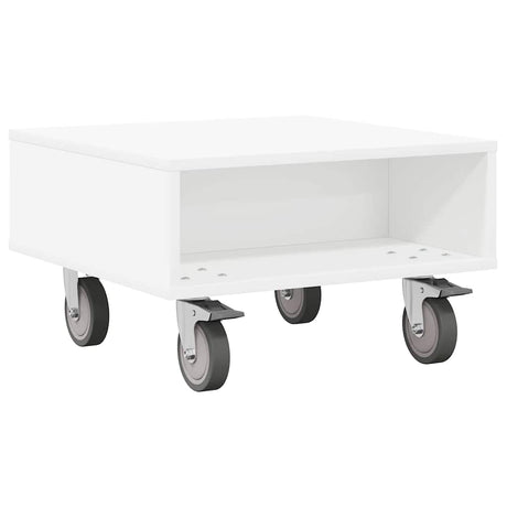 Vidaxl bijzettafel met wielen wit 50,5 x 50 x 30 cm bewerkt hout