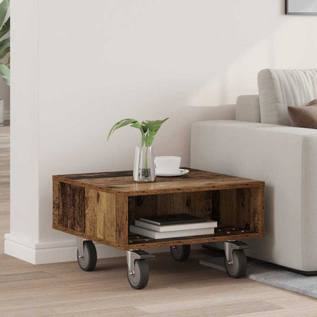 Vidaxl bijzettafel met wielen oudhout 50,5 x 50 x 30 cm bewerkt hout