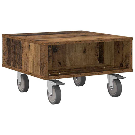 Vidaxl bijzettafel met wielen oudhout 50,5 x 50 x 30 cm bewerkt hout