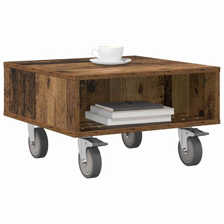 Vidaxl bijzettafel met wielen oudhout 50,5 x 50 x 30 cm bewerkt hout