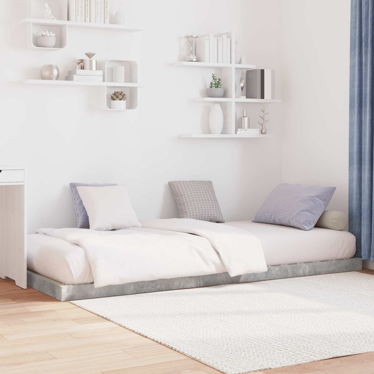 Vidaxl vloer bedframe beton grijs 75 x 190 cm bewerkt hout