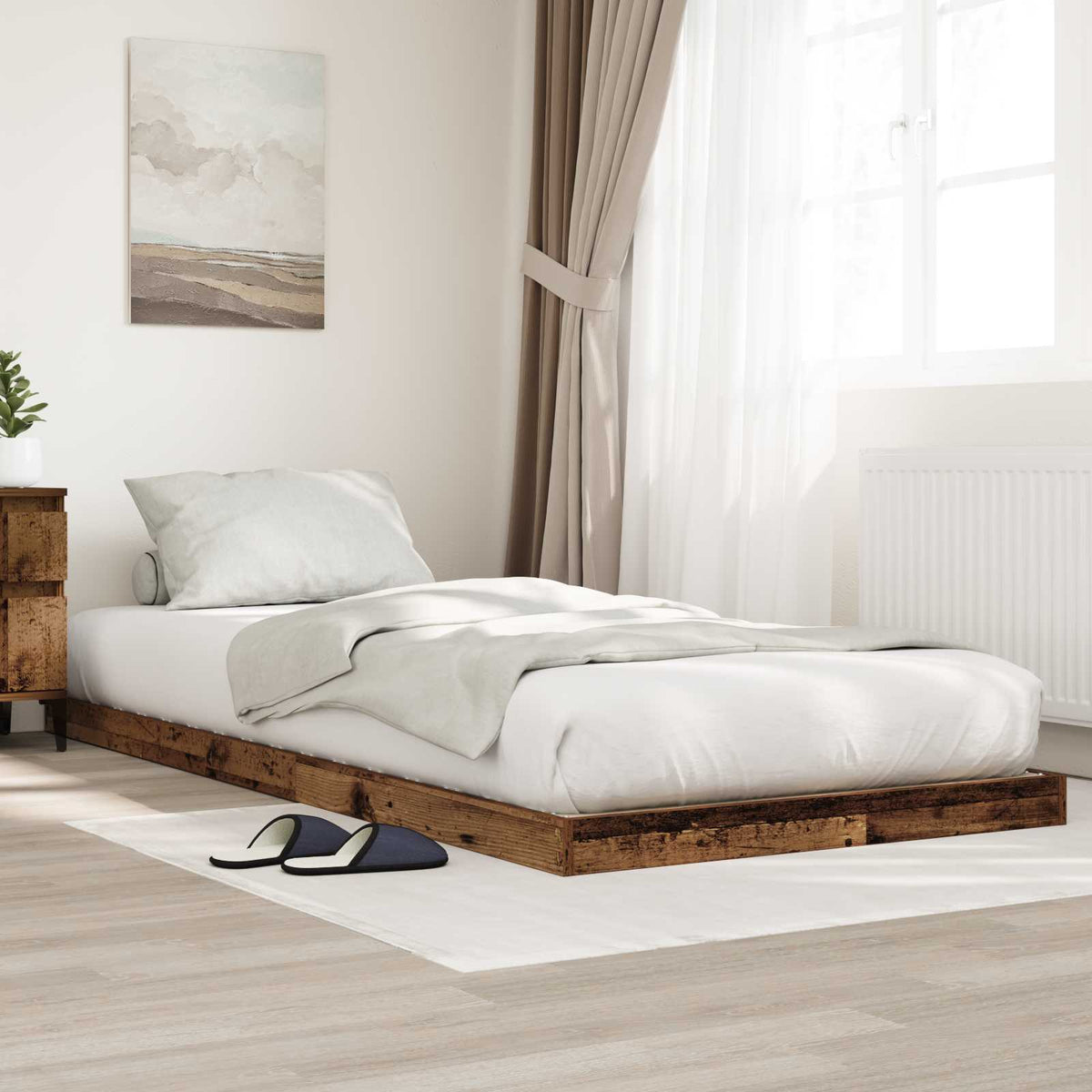 Vidaxl vloer bedframe oudhout 75 x 190 cm bewerkt hout