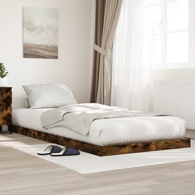 Vidaxl vloer bedframe gerookt eiken 90 x 190 cm bewerkt hout