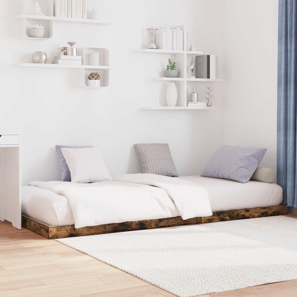 Vidaxl vloer bedframe gerookt eiken 90 x 190 cm bewerkt hout
