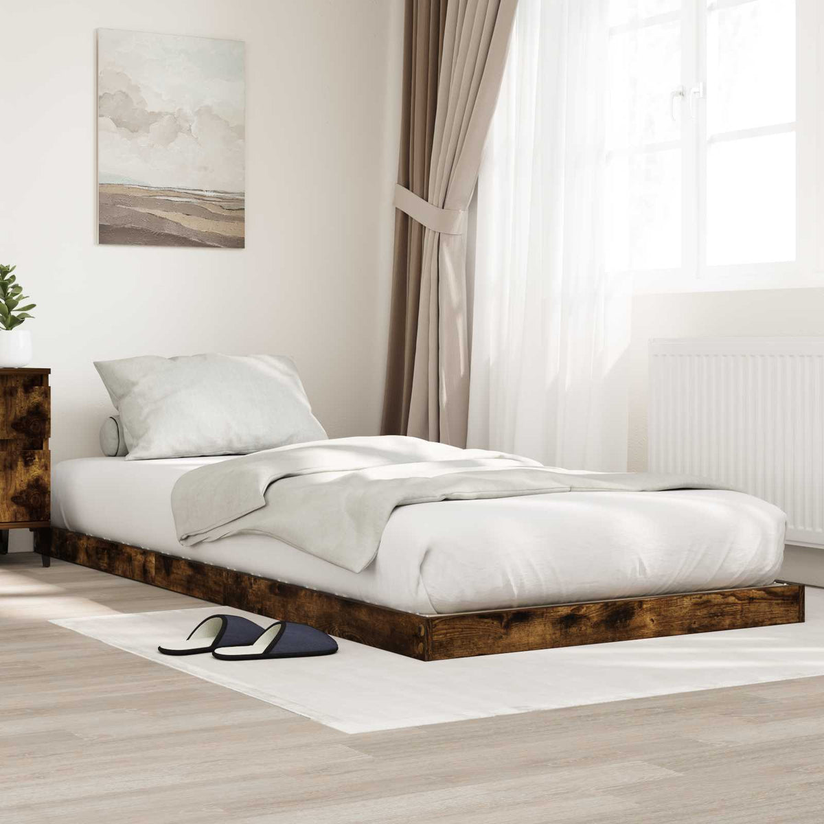 Vidaxl vloer bedframe gerookt eiken 80 x 200 cm bewerkt hout