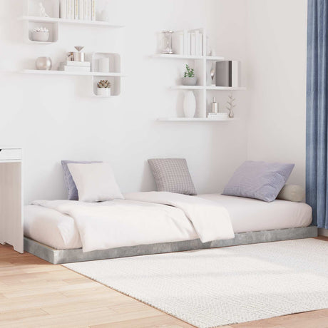 Vidaxl vloer bedframe beton grijs 90 x 200 cm bewerkt hout