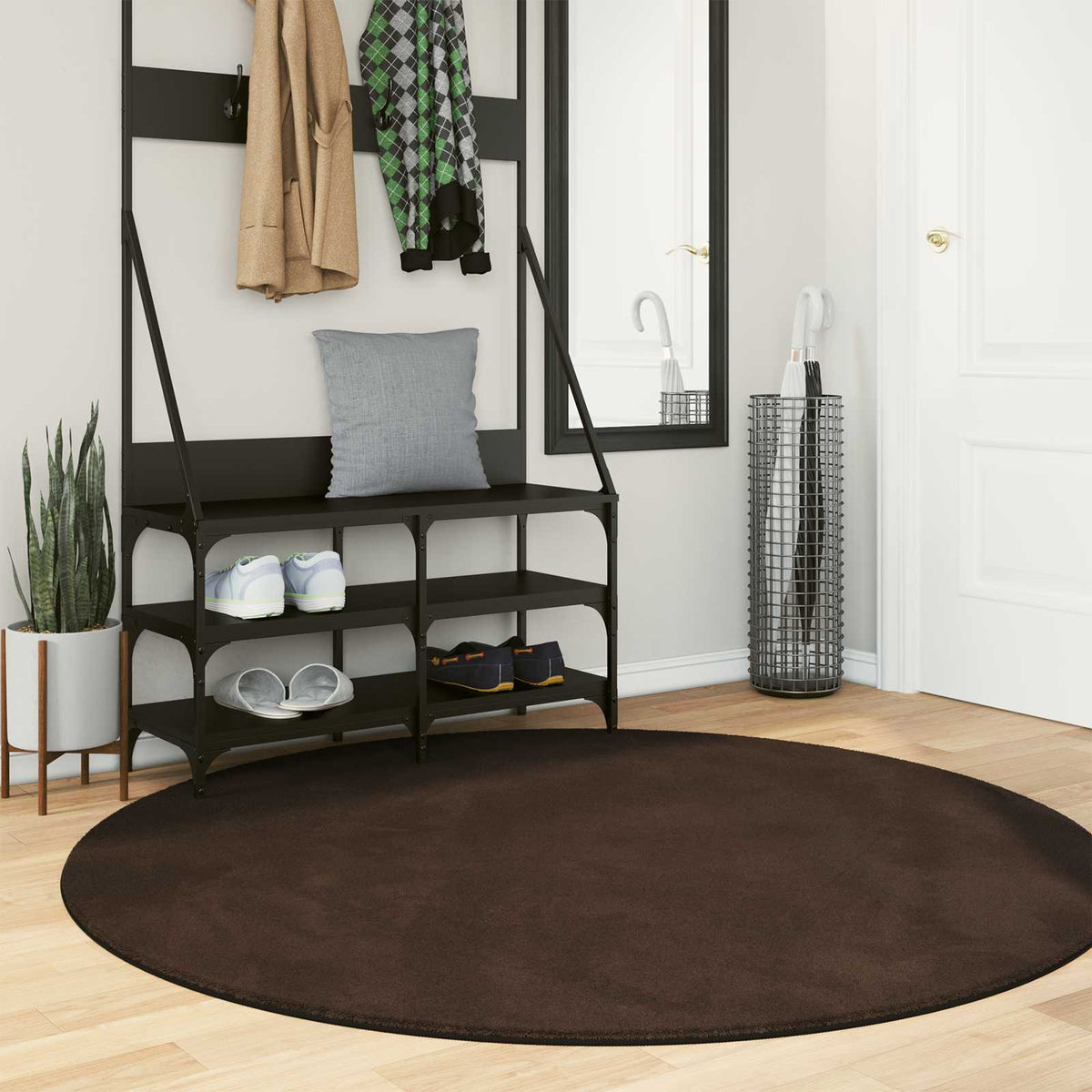 Vidaxl medium pile zachte en wasbare tapijt huarte bruin ø 160 cm
