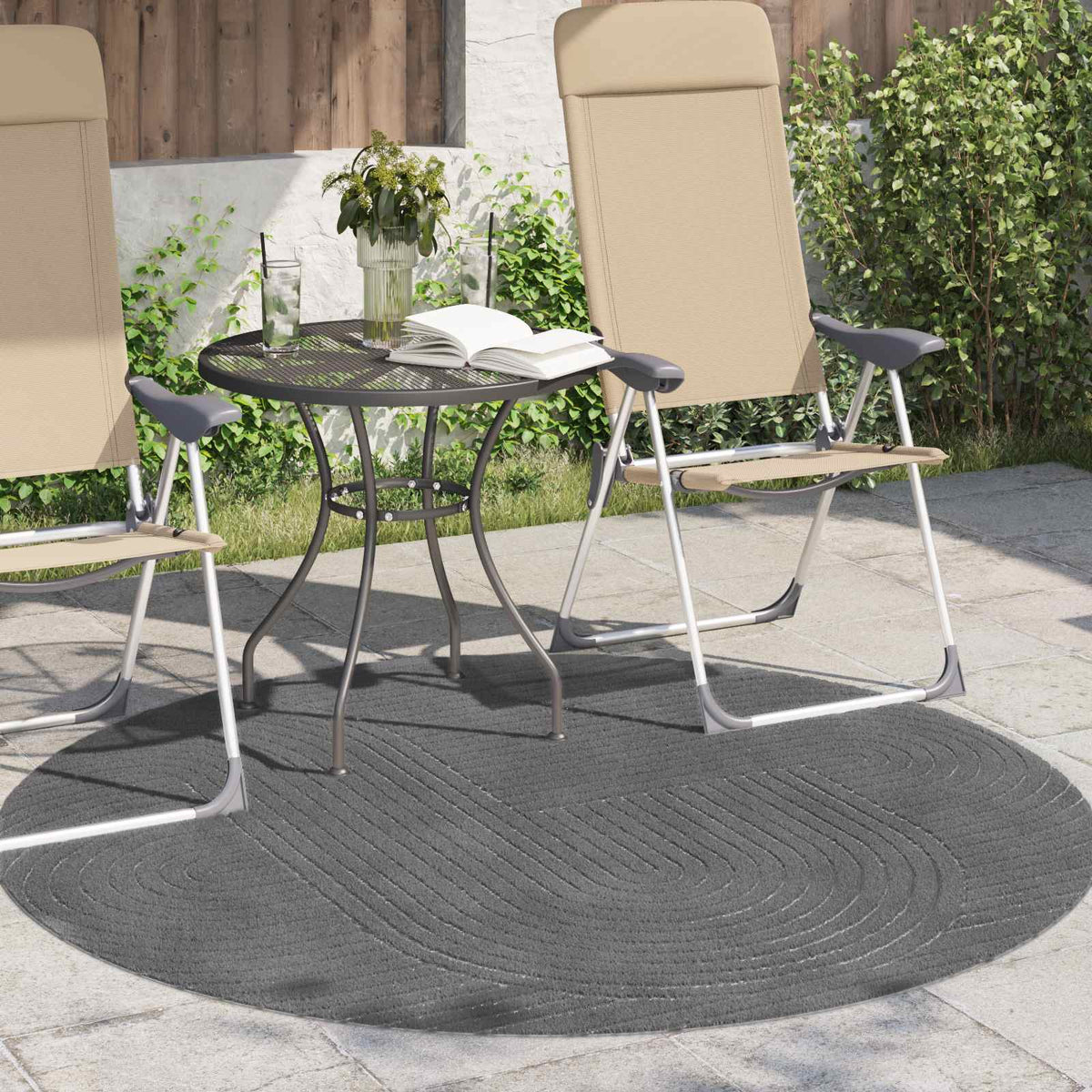 Vidaxl binnen- en buitentapijt palmeras antraciet ø 120 cm polyester