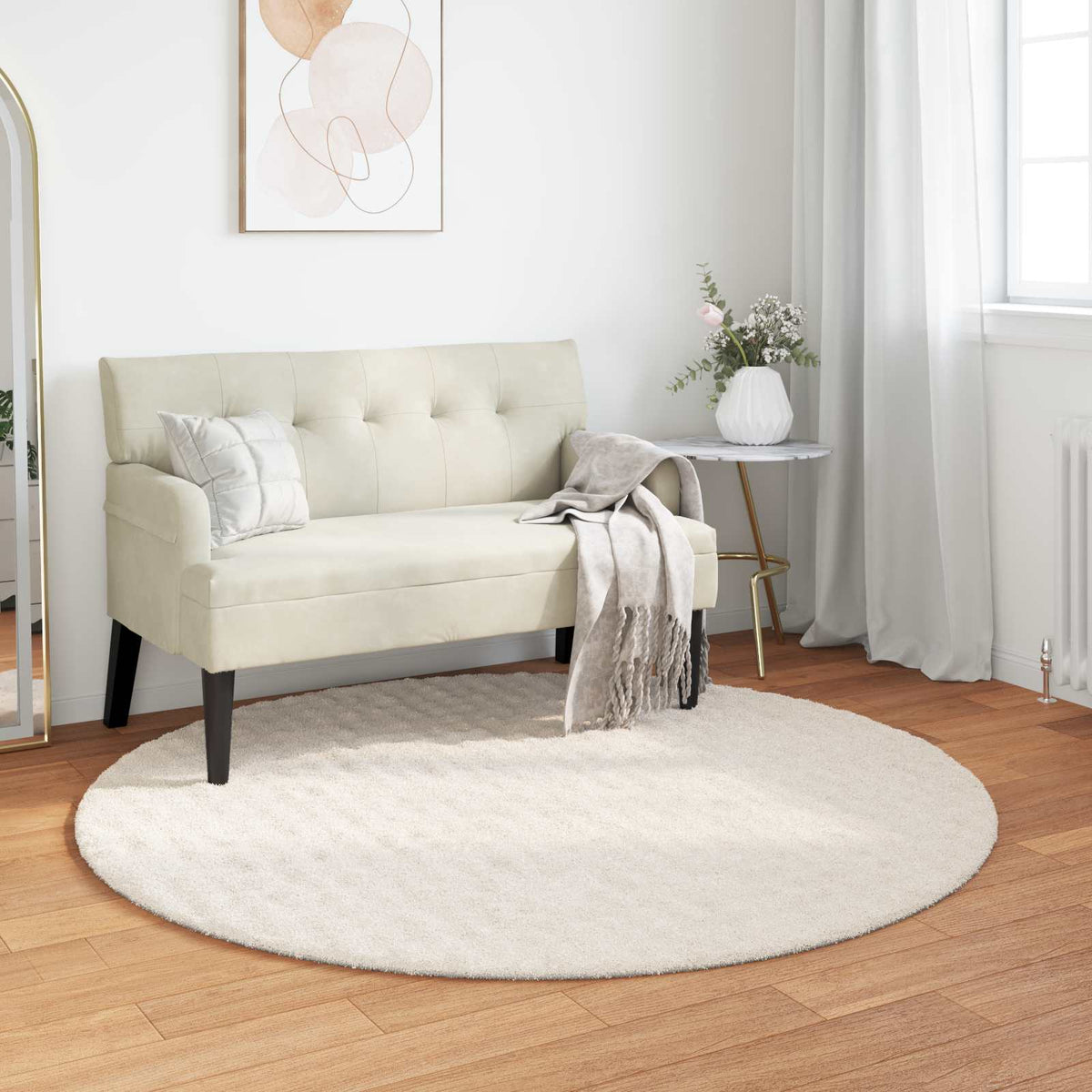 Vidaxl vloerkleden rond sirolo crèmekleurig ø 200 cm polyester
