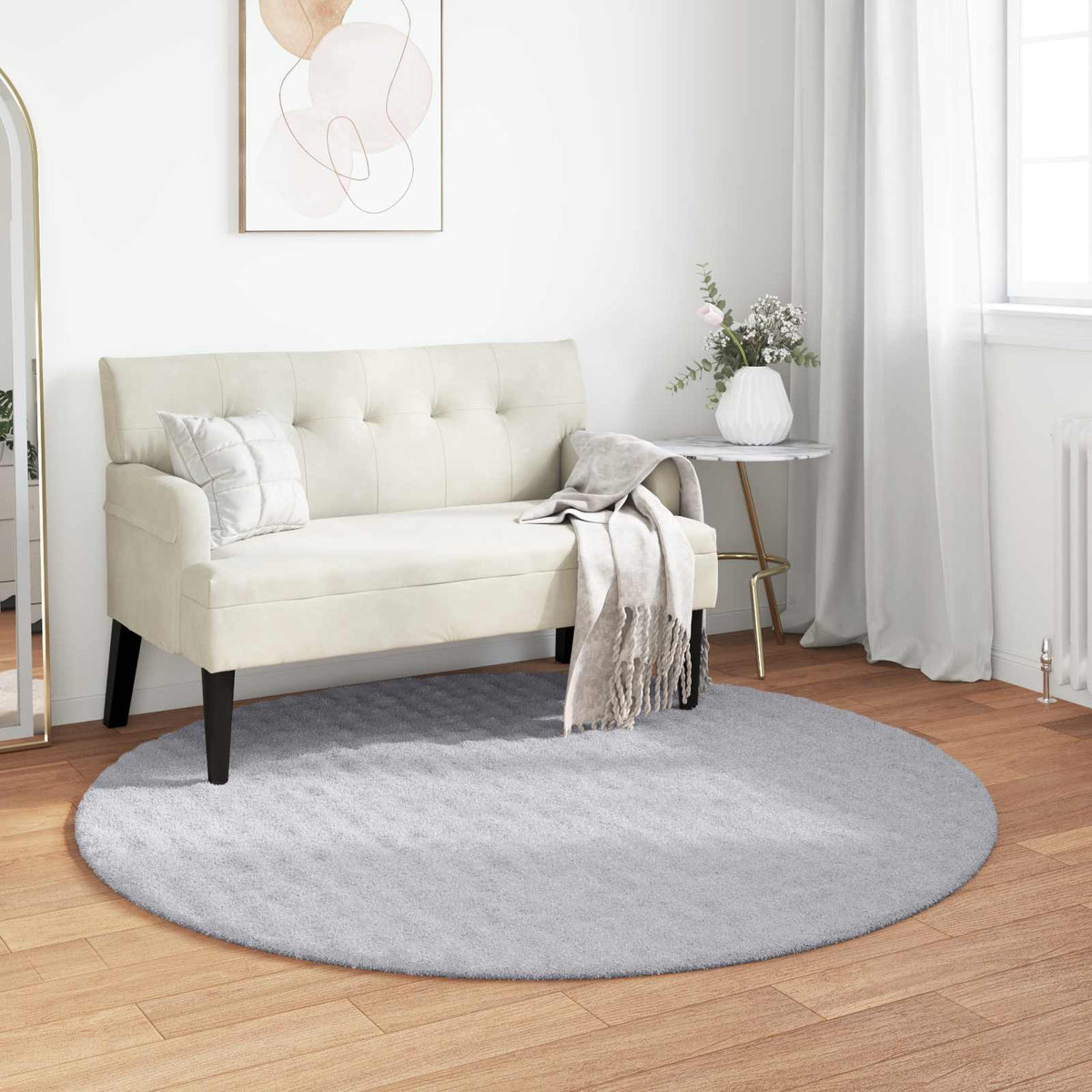 Vidaxl vloerkleden rond sirolo grijs ø 200 cm polyester