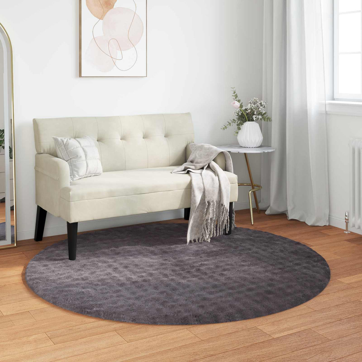 Vidaxl vloerkleden rond sirolo antraciet ø 200 cm polyester