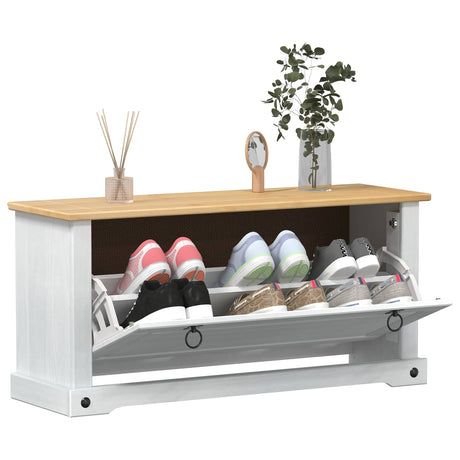 Vidaxl schoenenkast corona 99 x 32 x 47 cm massief grenenhout wit