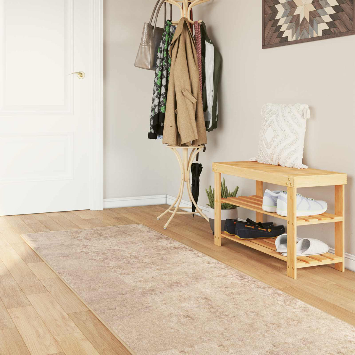 Vidaxl vloerkleedloper marsa beige 100 x 400 cm polyester en pvc