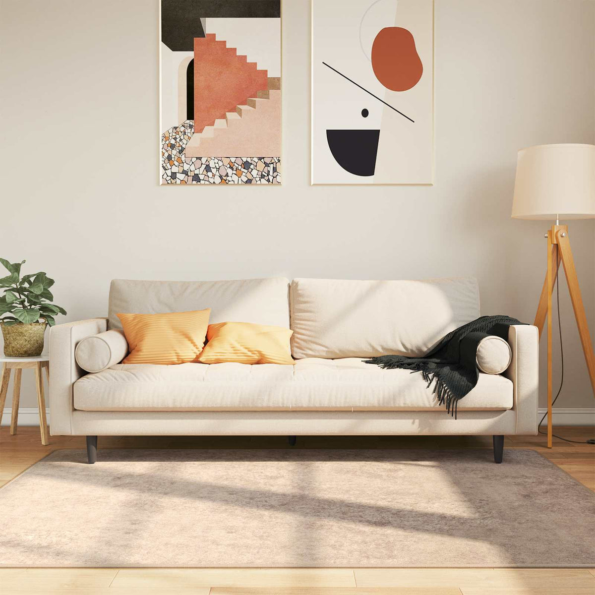 Vidaxl vloerkleedloper marsa beige 120 x 170 cm polyester en pvc