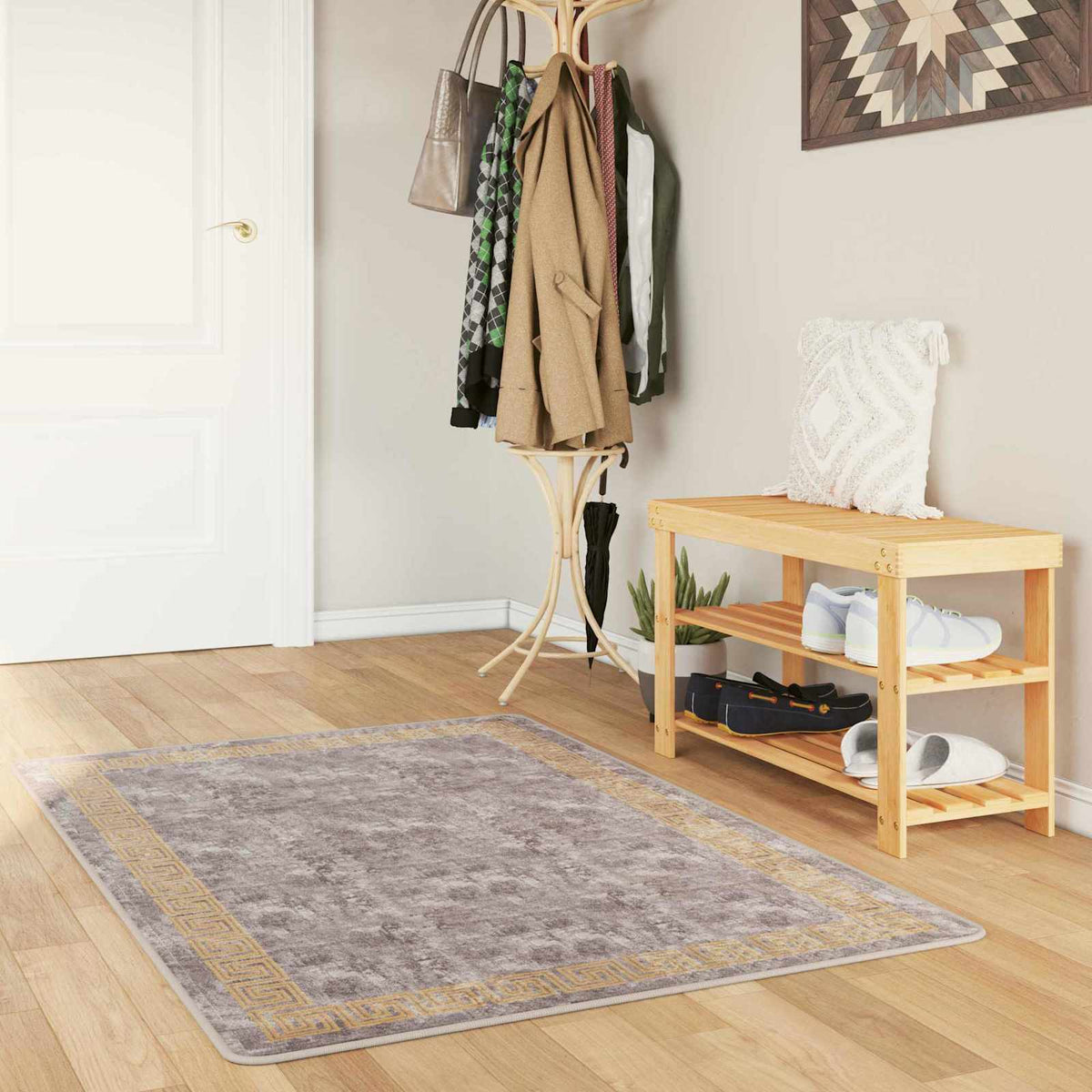 Vidaxl vloerkleedloper marsa grijs 80 x 100 cm polyester en pvc