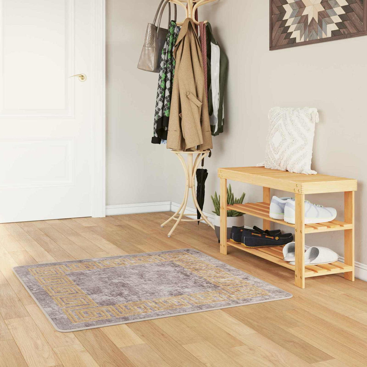 Vidaxl vloerkleedloper marsa grijs 100 x 100 cm polyester en pvc