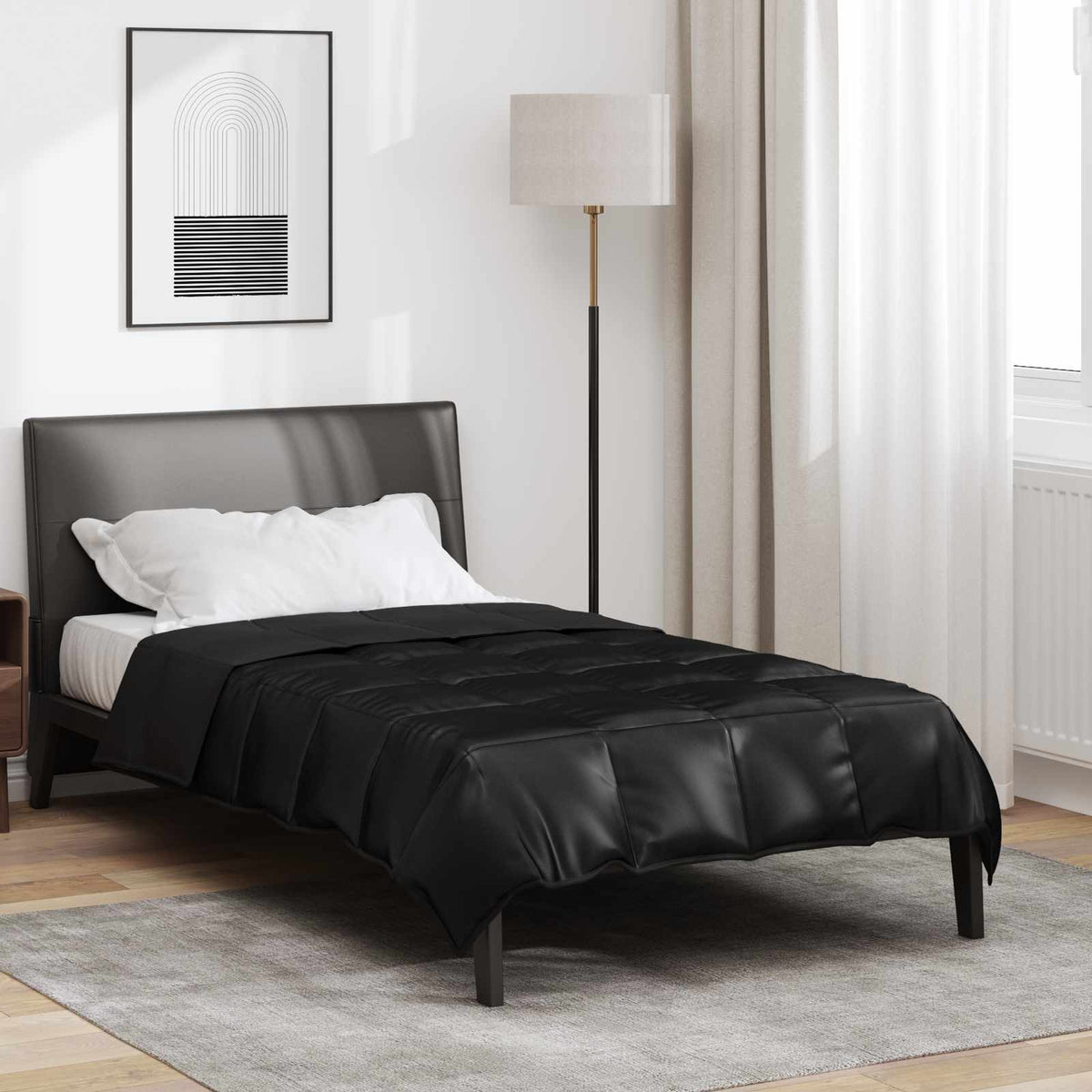 Vidaxl zomer dekbed zwart 135 x 220 cm satijn en microfiber